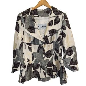 Alex Vidal Spain 100% Silk Peplum Embroidered Jacket sz 48